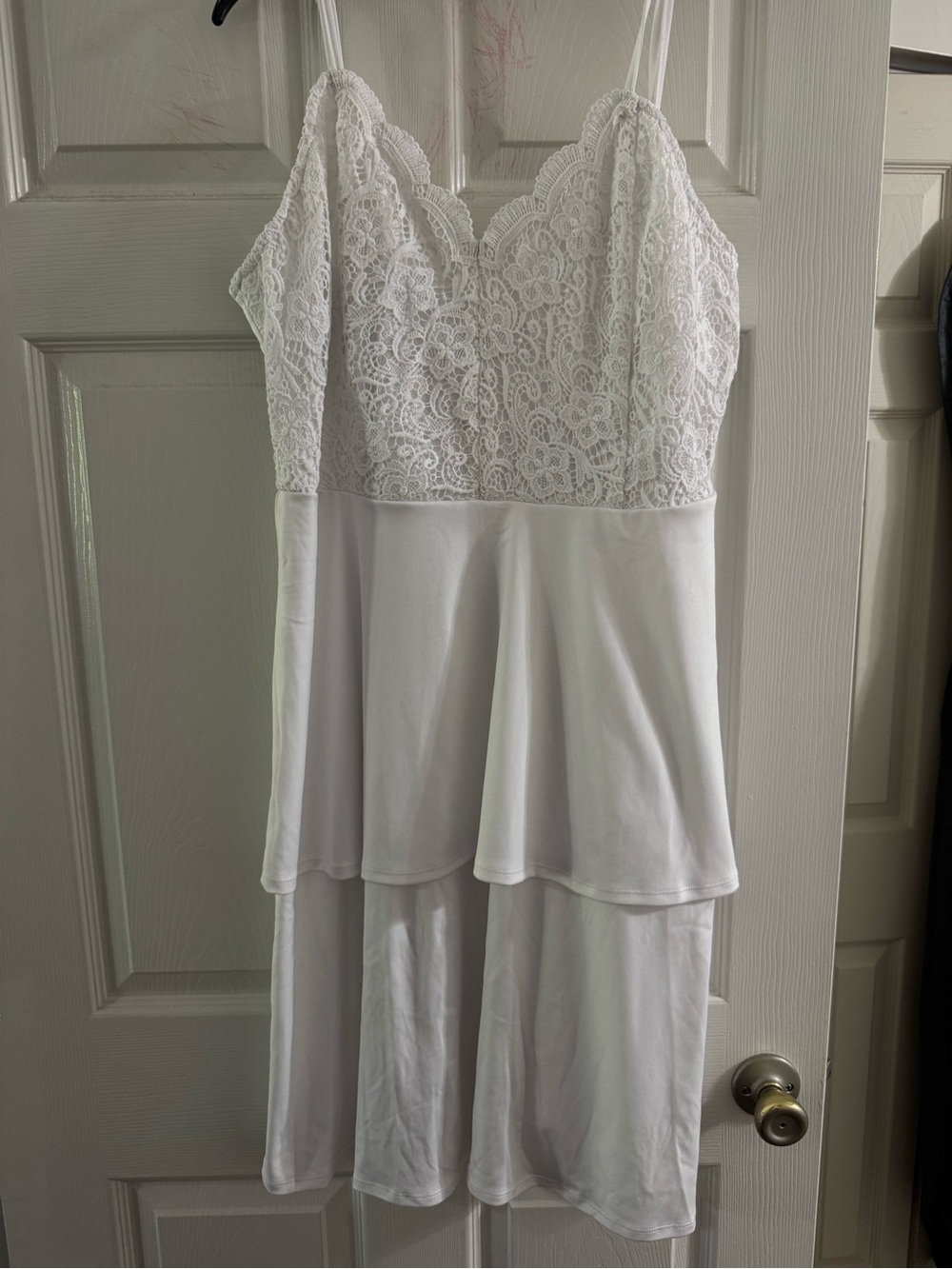 Grace Karin White Lace High-Low Spaghetti Strap Dress